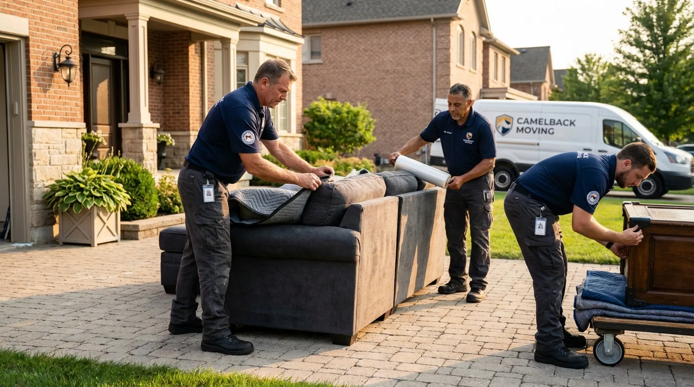 Large estate moving crew wrapping furniture in Pleasantville, NY